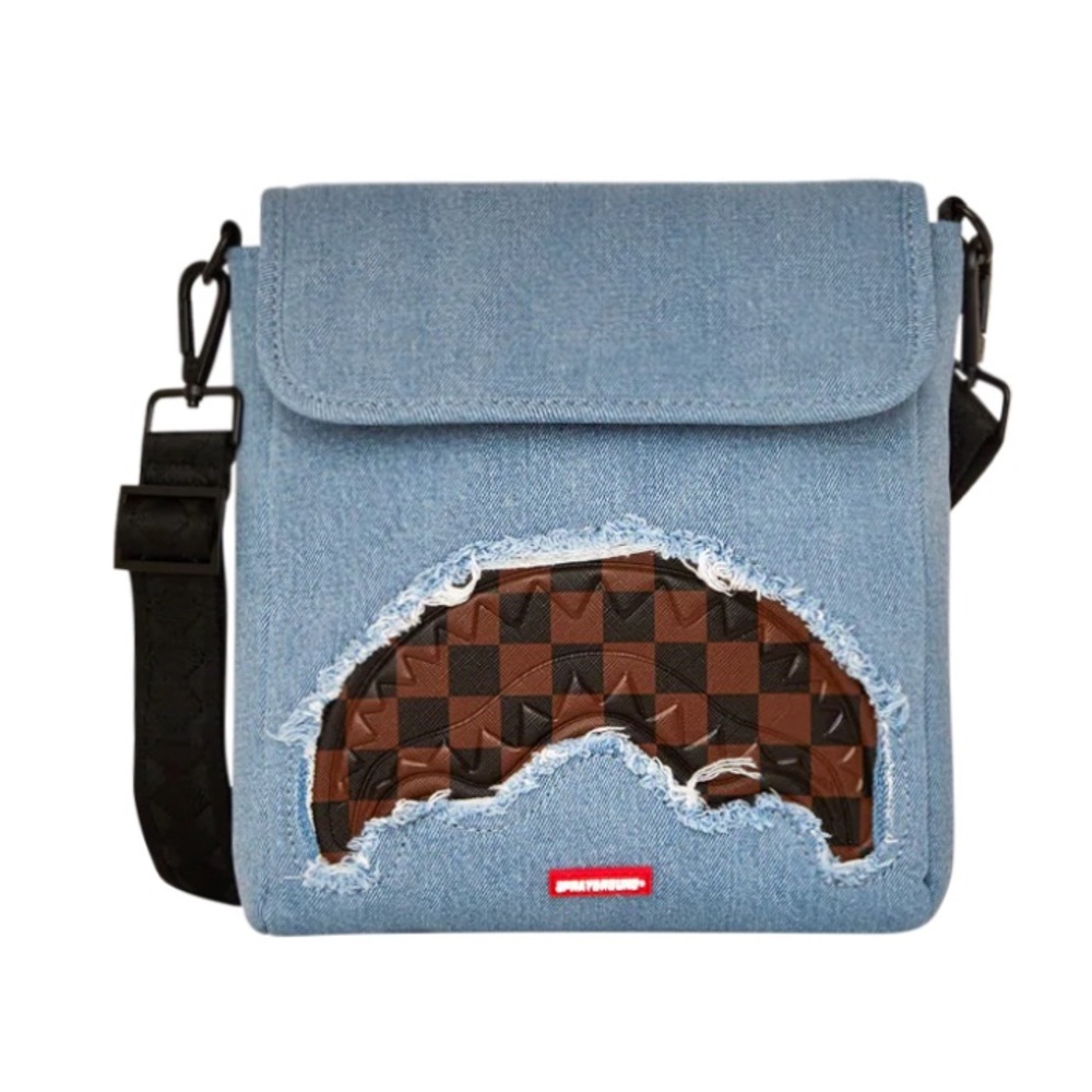 Sprayground SHORES OF ITALY MESSENGER SLING Denim and Black Crossbody Bag